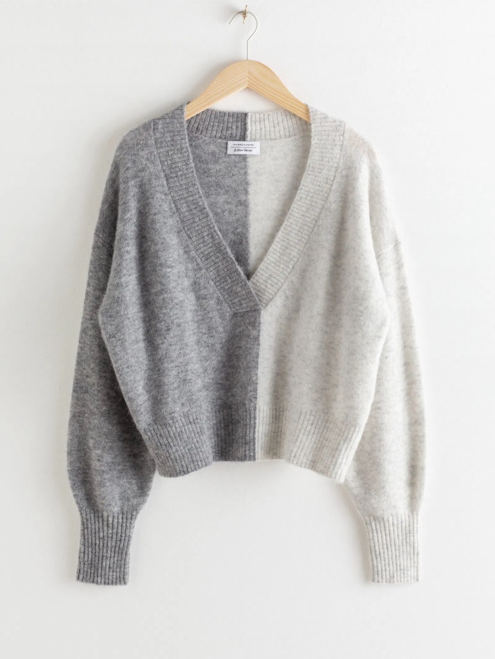 & Other Stories Colorblock V-Neck Sweater